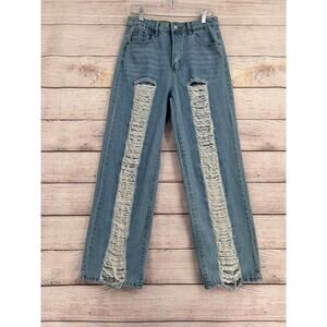 Almost Famous Relaxed Straight High Rise Distressed Jeans Juniors 9 Blue